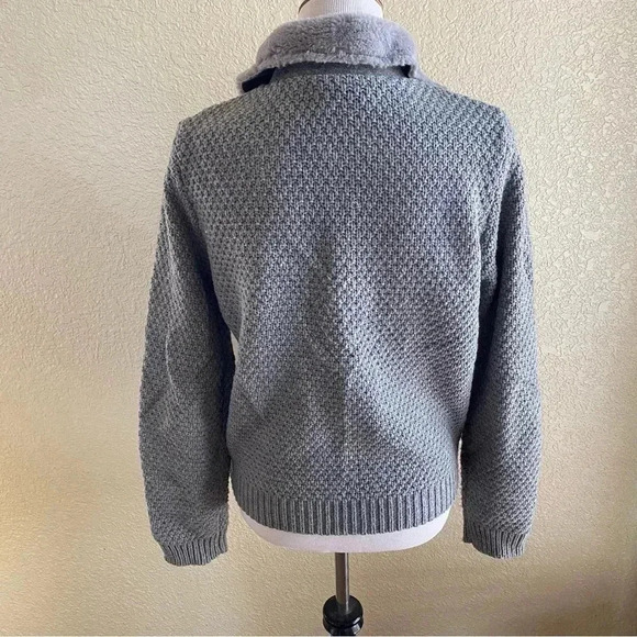 Love token Asymmetric Full Zip Faux Fur Lined Sweater Knit Jacket Gray: M - Picture 5 of 11